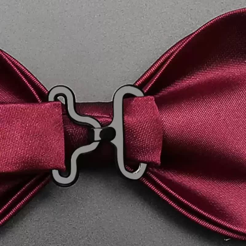 Men's Burgundy Metal Leaves Embellishment Bow Tie