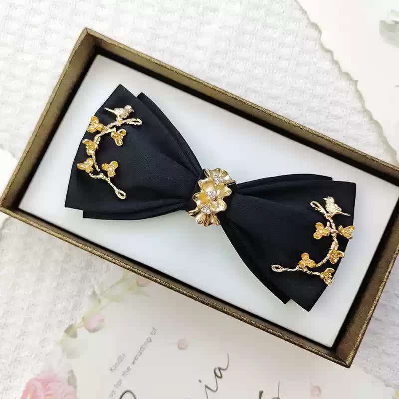 Men's Gold Metal Branches Bird Double Layers Bow Tie