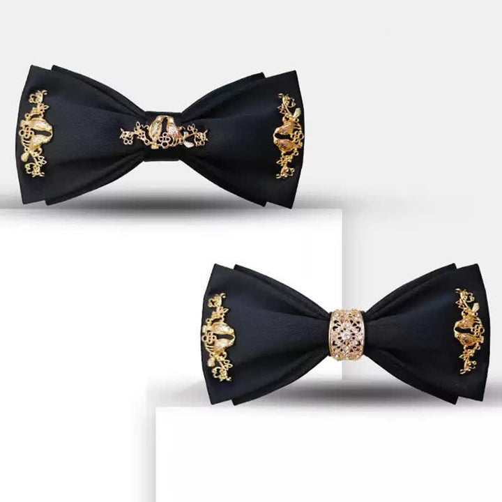 Men's Gold Metal Branches Bird Double Layers Bow Tie