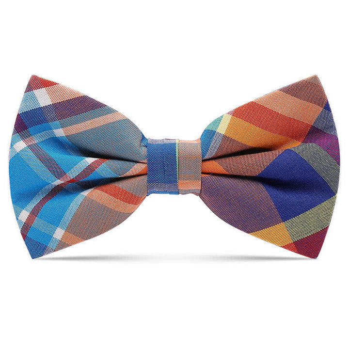 Men's Checked Cotton Multicolor Pattern Bow Tie