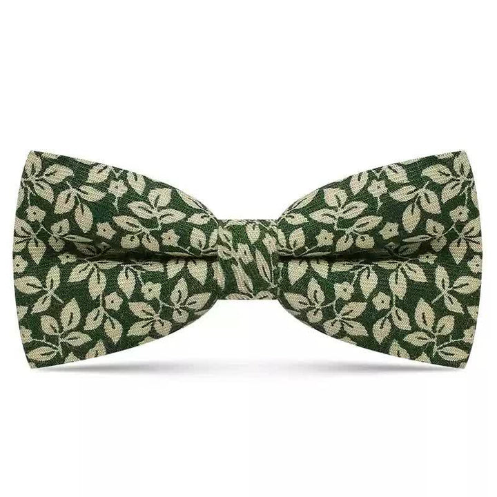 Men's Subtle White Leaves Plant Cotton Bow Tie