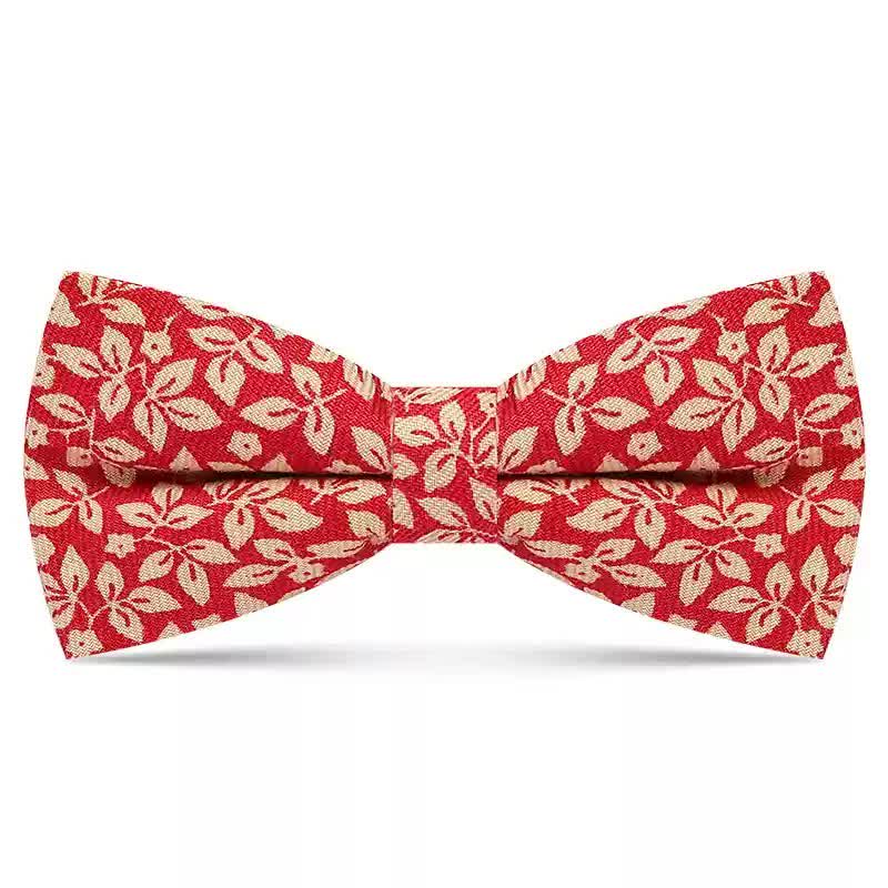 Men's Subtle White Leaves Plant Cotton Bow Tie