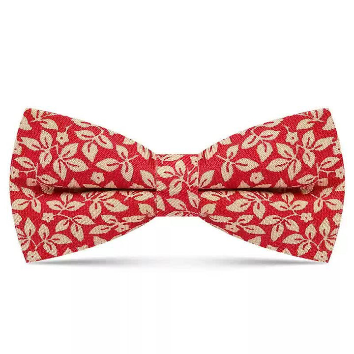 Men's Subtle White Leaves Plant Cotton Bow Tie