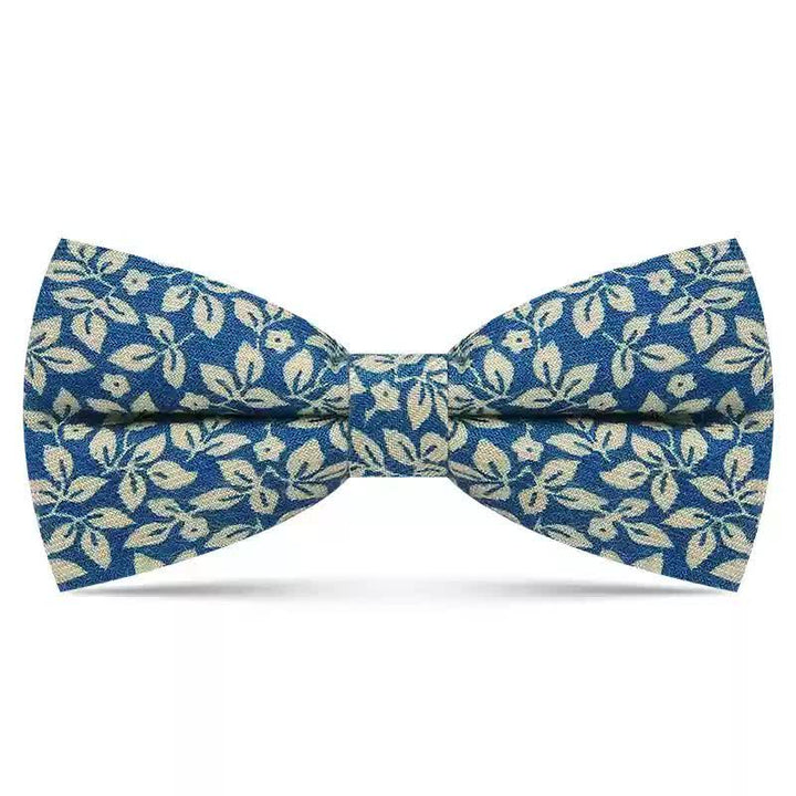 Men's Subtle White Leaves Plant Cotton Bow Tie