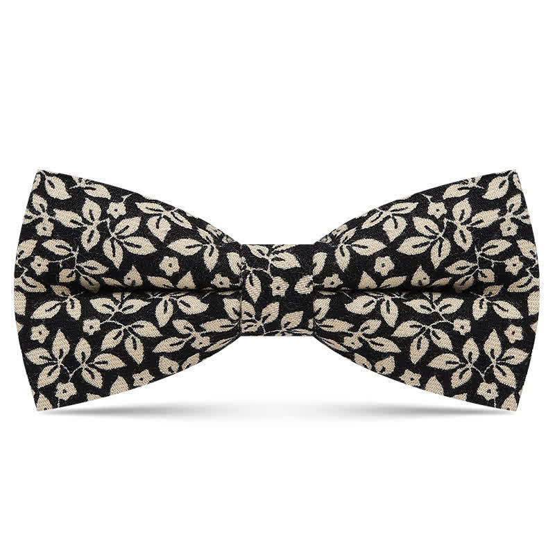 Men's Subtle White Leaves Plant Cotton Bow Tie