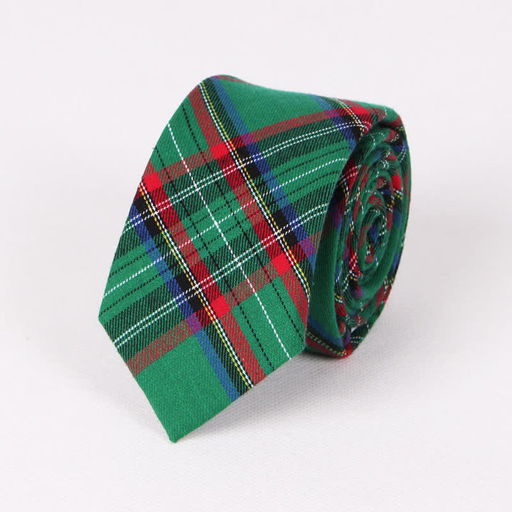 Men's Traditional Green Red Check Plaid Necktie