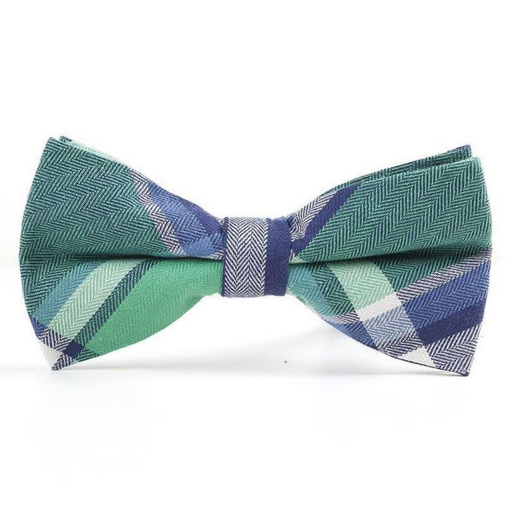 Men's Trendy Plaid Pattern Bow Tie Handkerchief Necktie