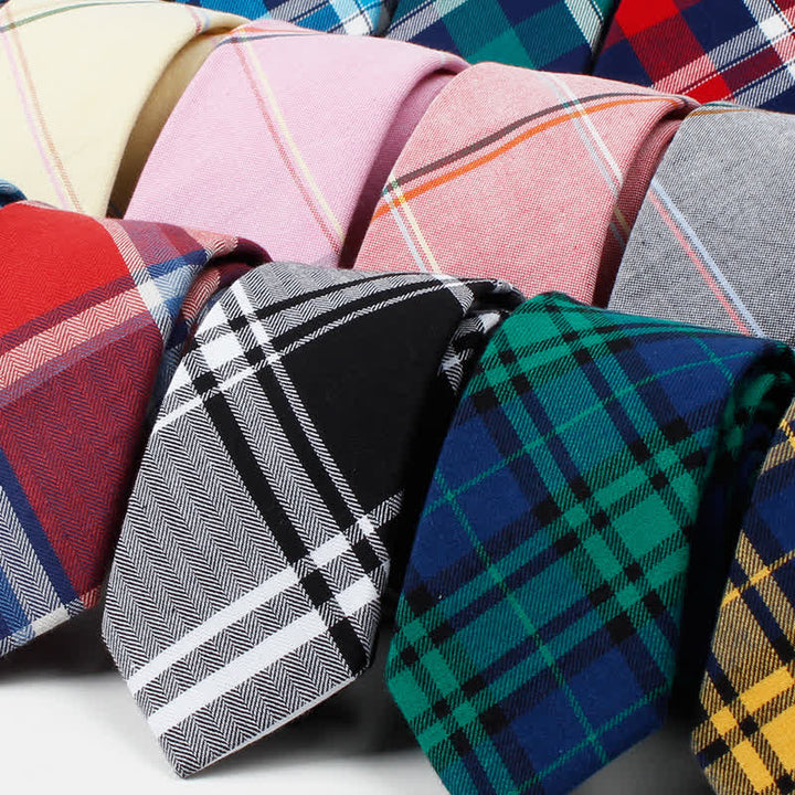 Men's Trendy Plaid Pattern Bow Tie Handkerchief Necktie