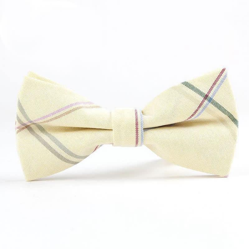 Men's Trendy Plaid Pattern Bow Tie Handkerchief Necktie