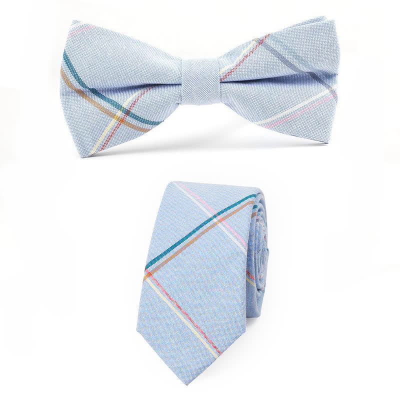 Men's Trendy Plaid Pattern Bow Tie Handkerchief Necktie