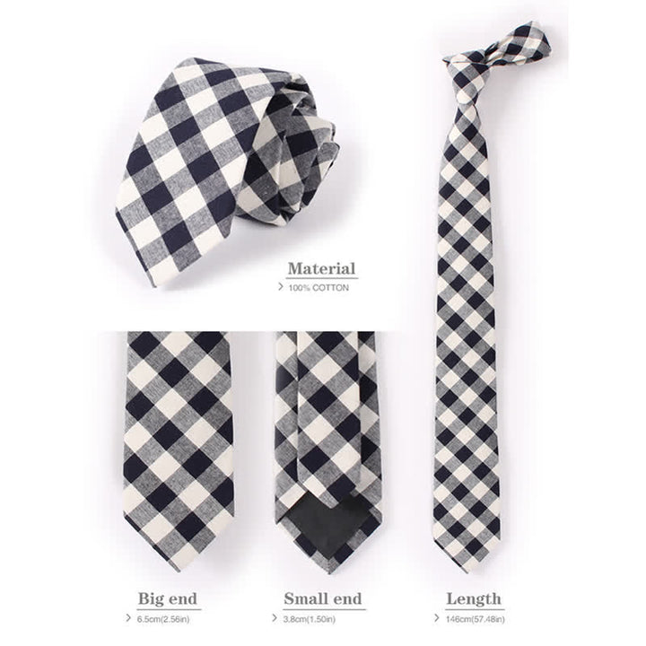 Men's Fresh Striped Plaid Pattern Skinny Cotton Necktie