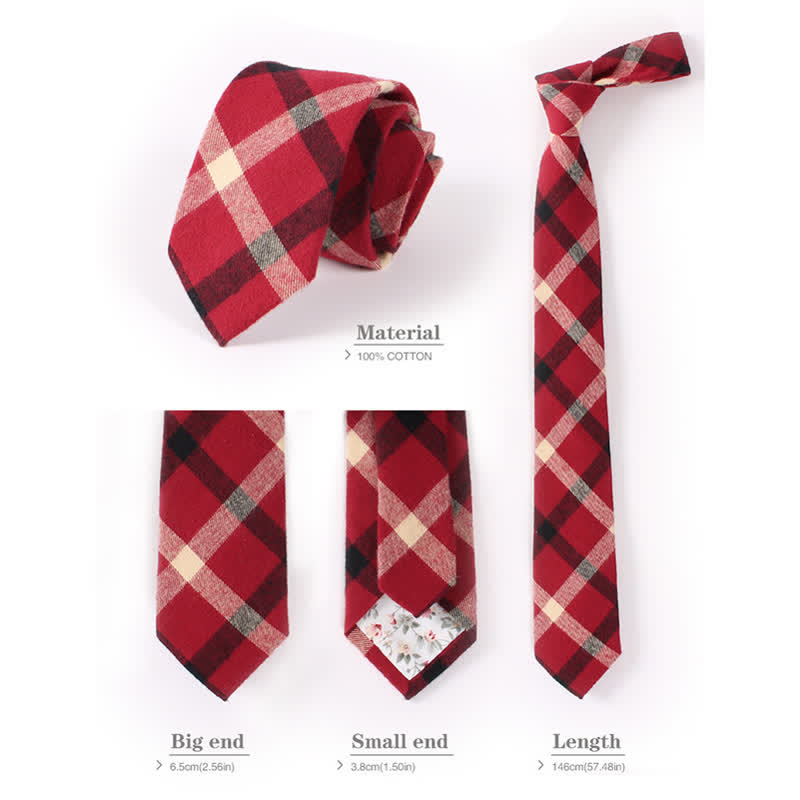 Men's Fresh Striped Plaid Pattern Skinny Cotton Necktie