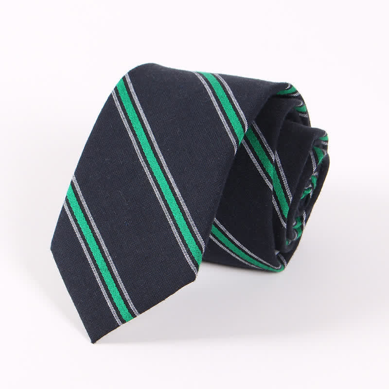 Men's Fresh Striped Plaid Pattern Skinny Cotton Necktie