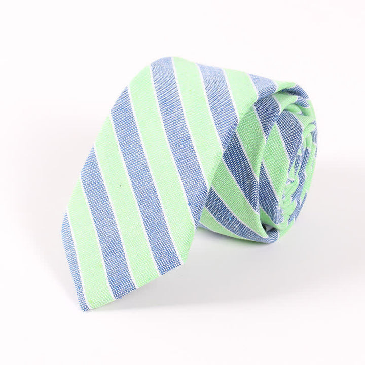 Men's Fresh Striped Plaid Pattern Skinny Cotton Necktie