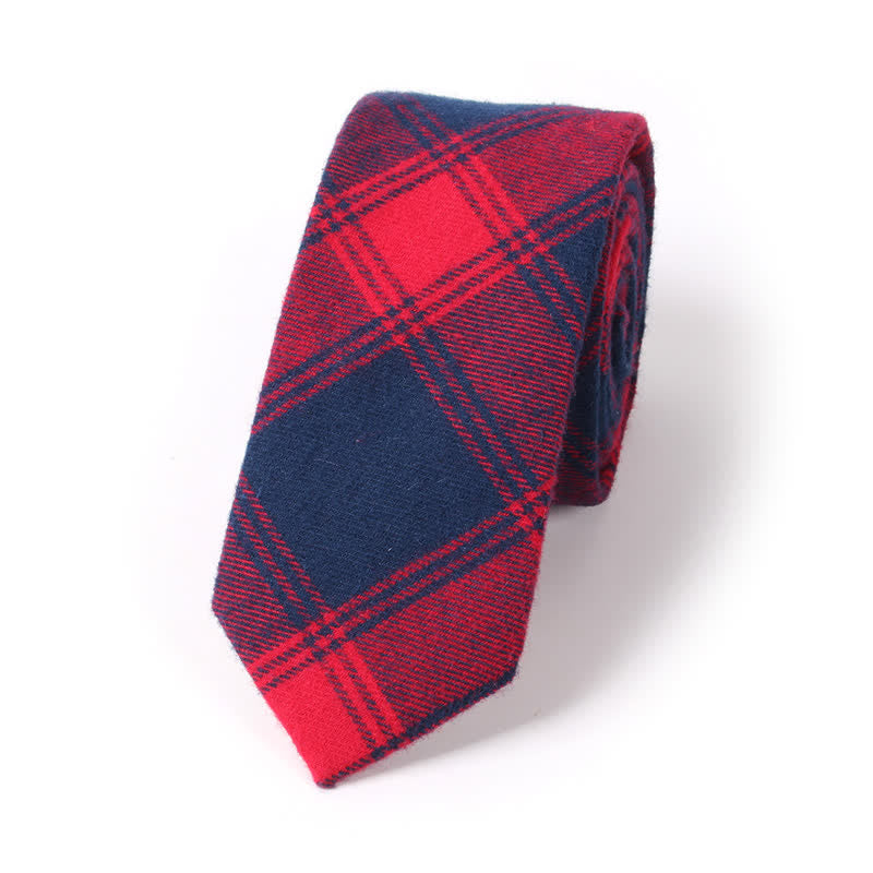 Men's Formal Look Suit Accessory Plaid Cotton Necktie - Red - image 0