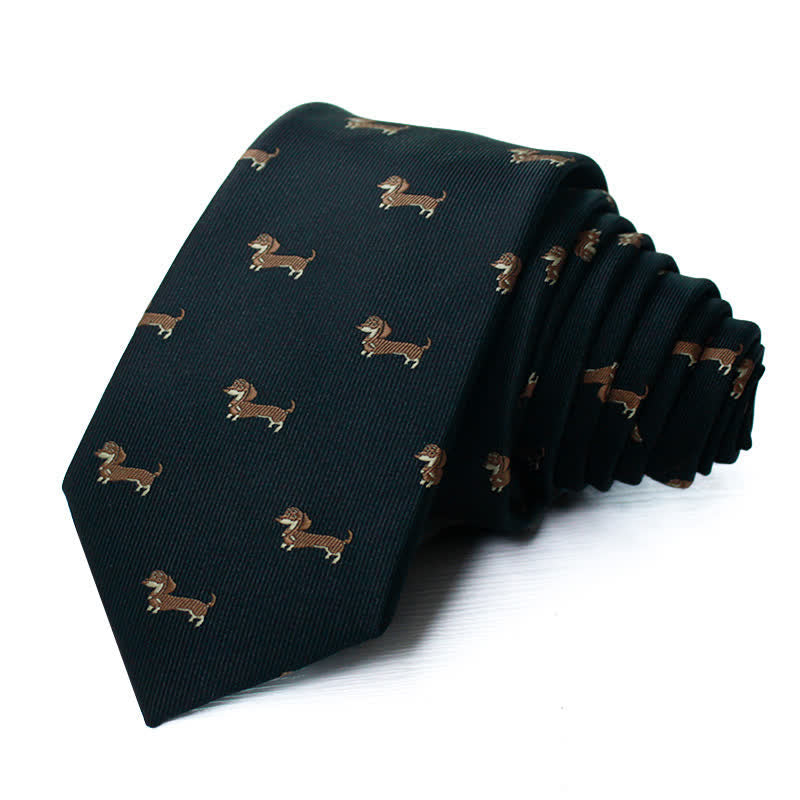 Men's Cute Animal Dachshund Dog Motifs Necktie - Black - image 2