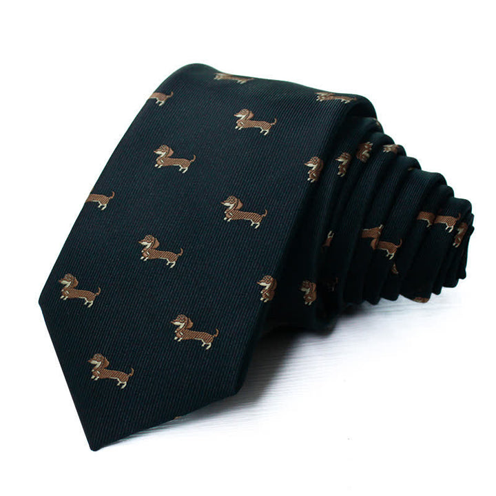 Men's Cute Animal Dachshund Dog Motifs Necktie - Black - image 2