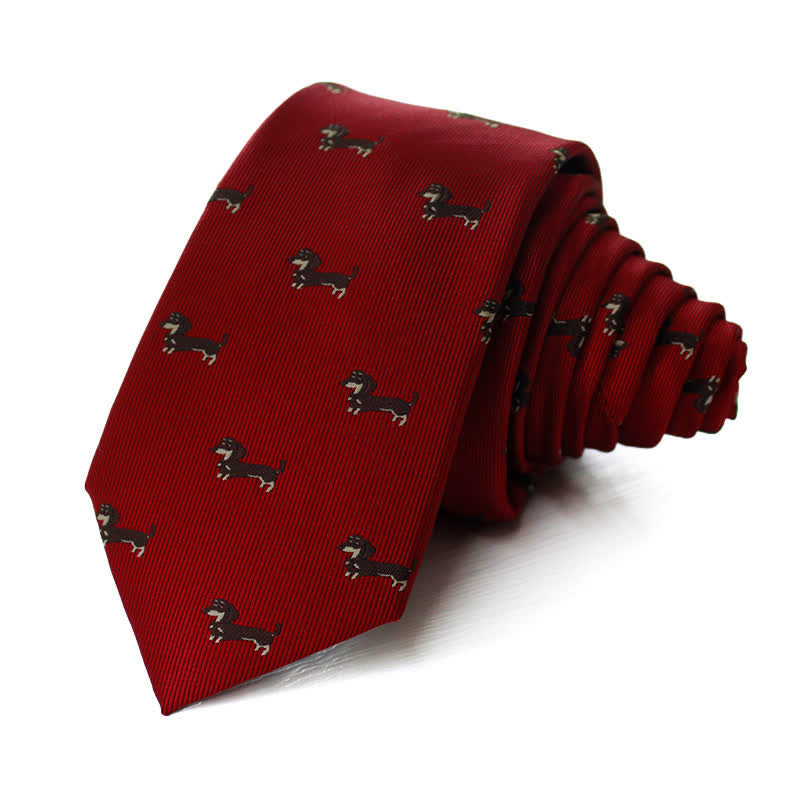 Men's Cute Animal Dachshund Dog Motifs Necktie - Burgundy - image 2