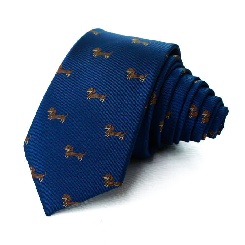 Men's Cute Animal Dachshund Dog Motifs Necktie - Navy - image 0