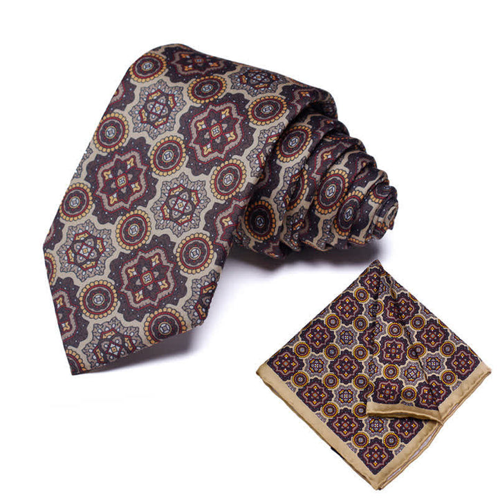 2Pcs Men's Geometrical Paisley Handkerchief Necktie Set