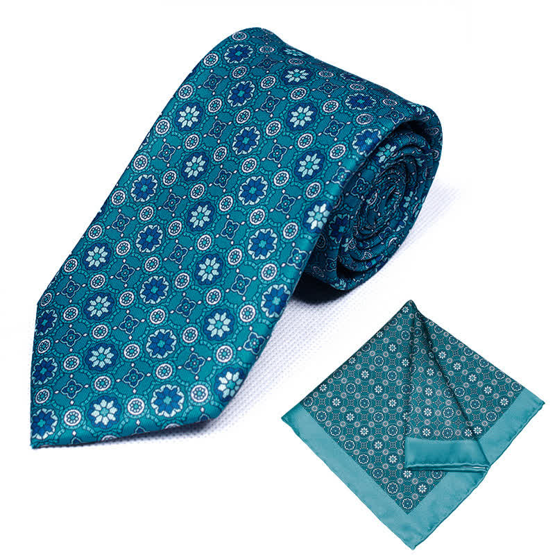 2Pcs Men's Geometrical Paisley Handkerchief Necktie Set