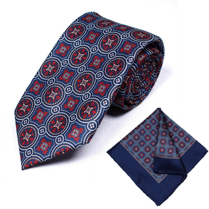 2Pcs Men's Geometrical Paisley Handkerchief Necktie Set