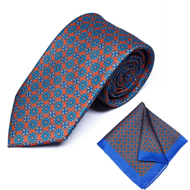 2Pcs Men's Geometrical Paisley Handkerchief Necktie Set