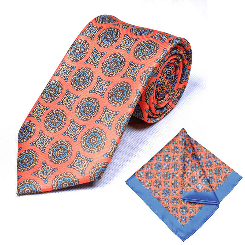 2Pcs Men's Geometrical Paisley Handkerchief Necktie Set