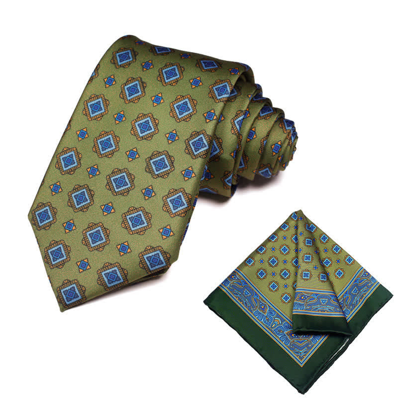 2Pcs Men's Geometrical Paisley Handkerchief Necktie Set