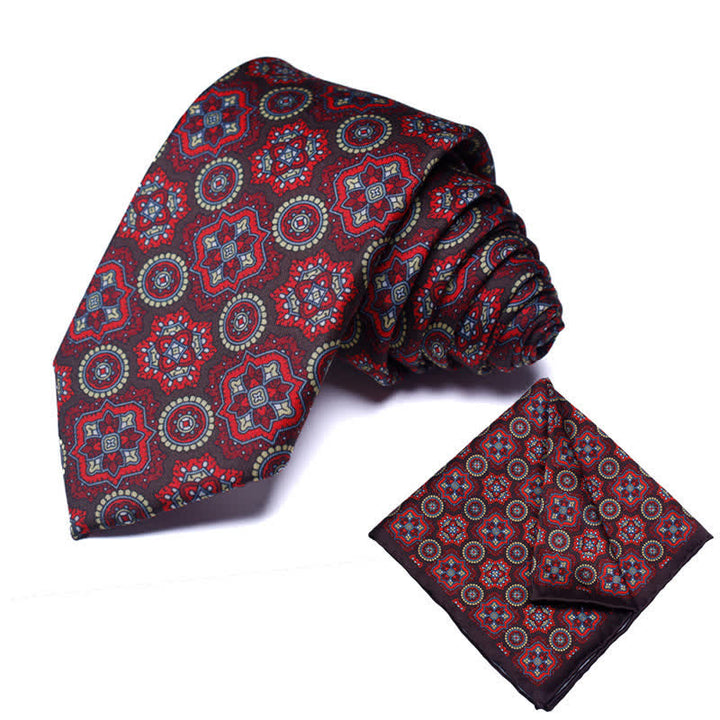 2Pcs Men's Geometrical Paisley Handkerchief Necktie Set