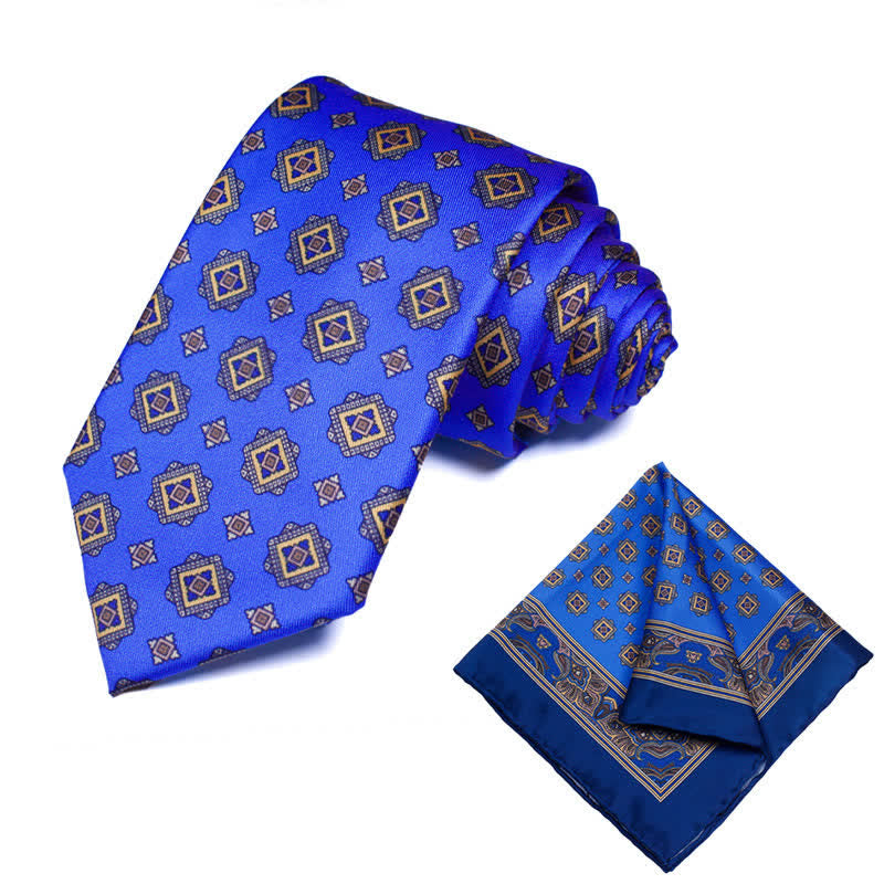 2Pcs Men's Geometrical Paisley Handkerchief Necktie Set