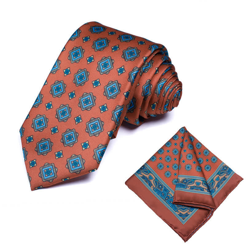 2Pcs Men's Geometrical Paisley Handkerchief Necktie Set