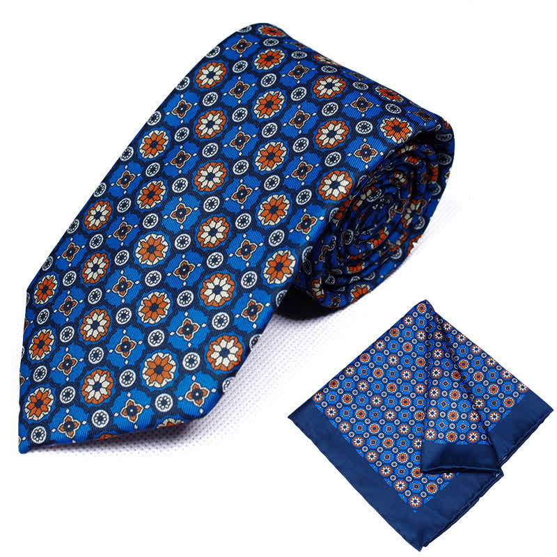 2Pcs Men's Geometrical Paisley Handkerchief Necktie Set