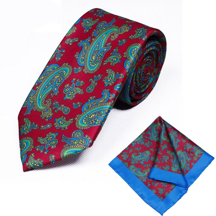 2Pcs Men's Geometrical Paisley Handkerchief Necktie Set