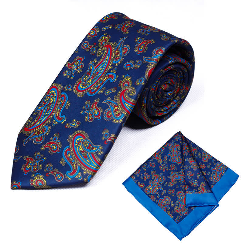 2Pcs Men's Geometrical Paisley Handkerchief Necktie Set