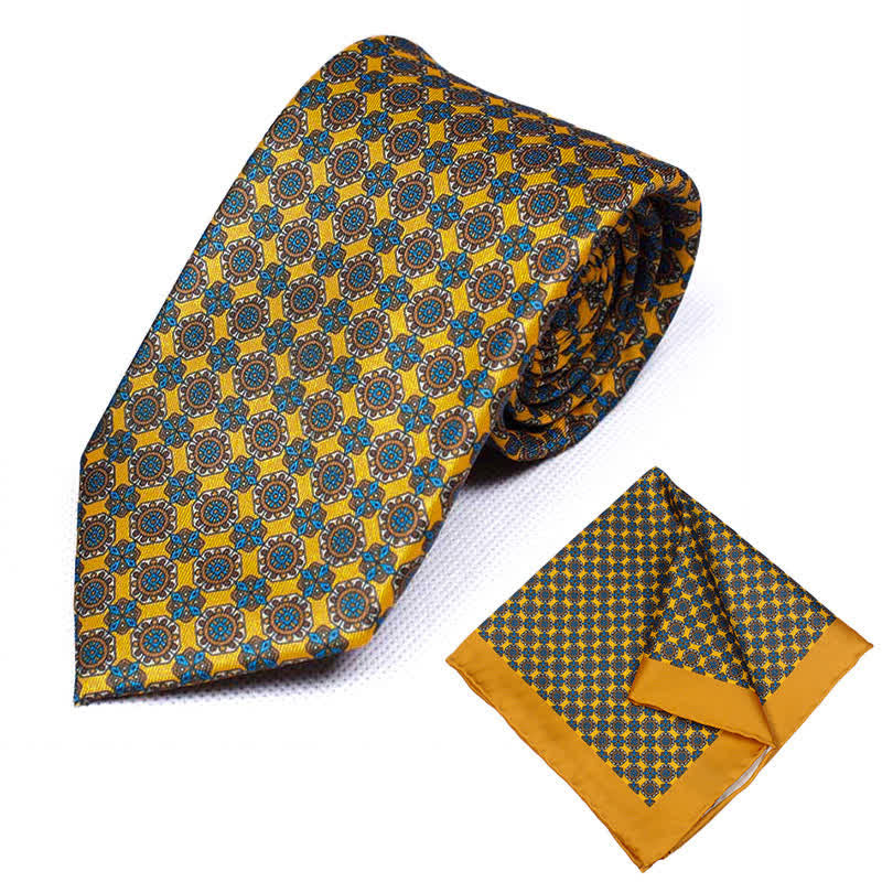 2Pcs Men's Geometrical Paisley Handkerchief Necktie Set