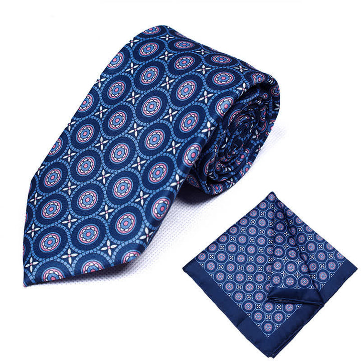 2Pcs Men's Geometrical Paisley Handkerchief Necktie Set