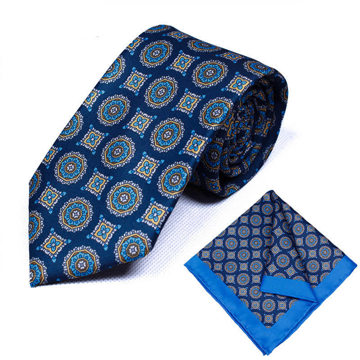 2Pcs Men's Geometrical Paisley Handkerchief Necktie Set