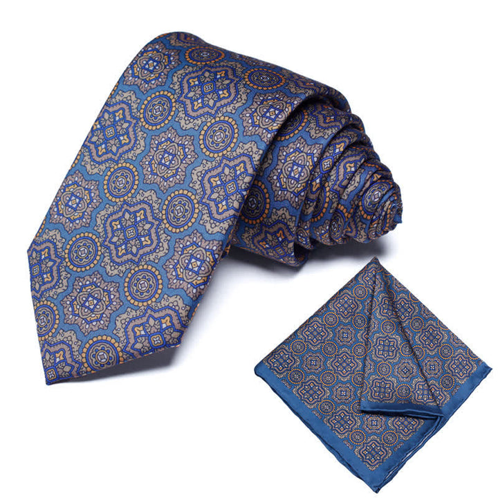 2Pcs Men's Geometrical Paisley Handkerchief Necktie Set