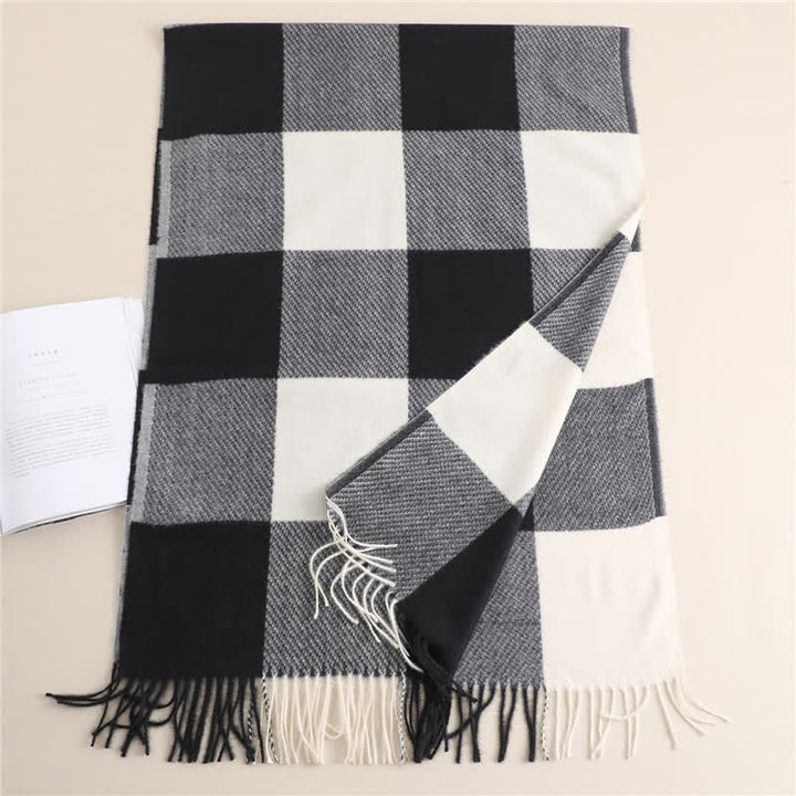 Unisex Fringed Plaid Striped Winter Warm Scarf