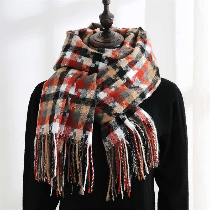 Unisex Multicoloured Jigsaw Shaped Fringe Soft Scarf