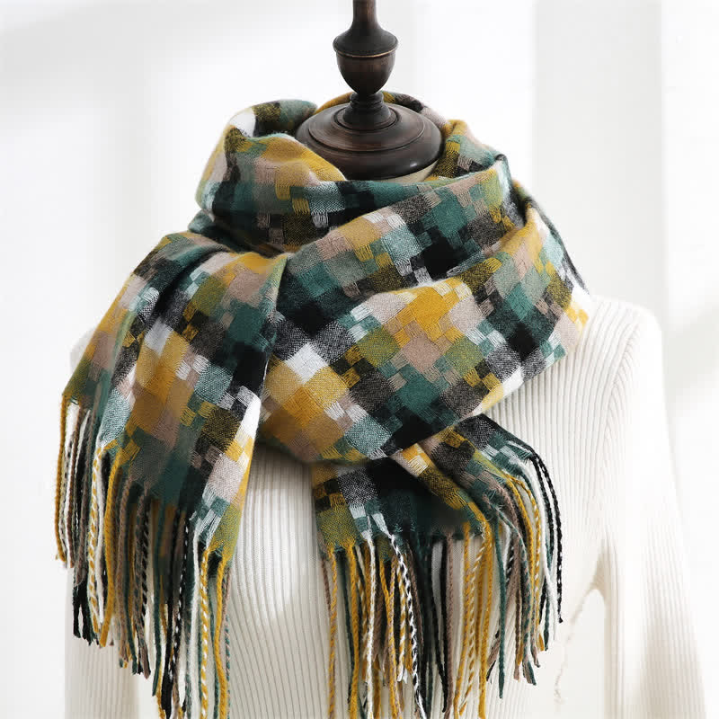 Unisex Multicoloured Jigsaw Shaped Fringe Soft Scarf