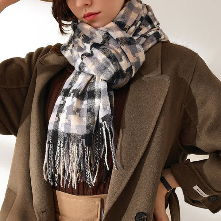 Unisex Multicoloured Jigsaw Shaped Fringe Soft Scarf