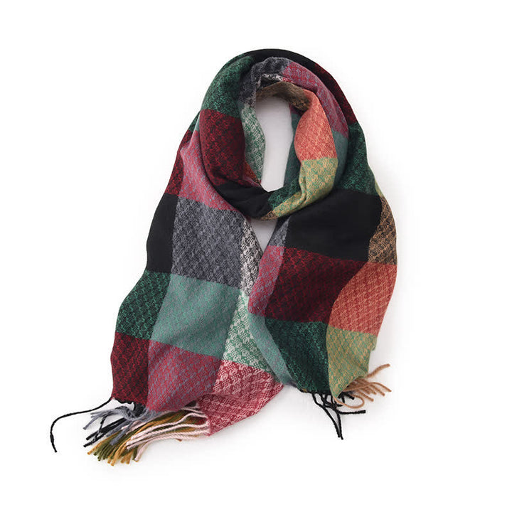 Unisex Contrasting Colors Checked Elegant Fringe Scarf