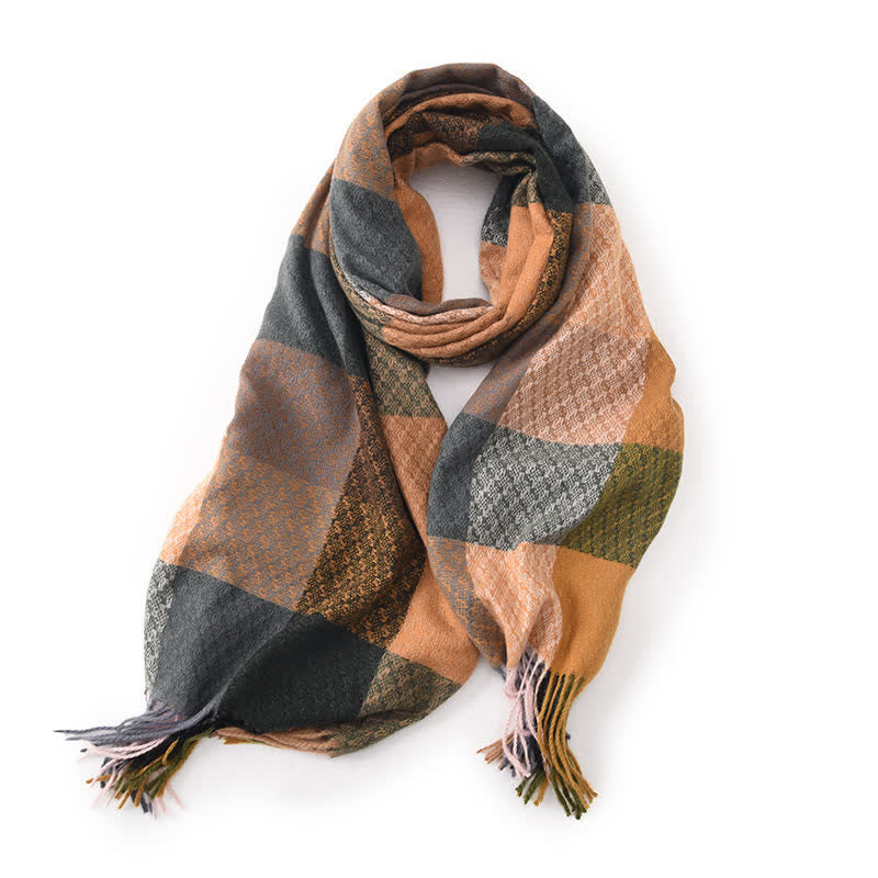 Unisex Contrasting Colors Checked Elegant Fringe Scarf