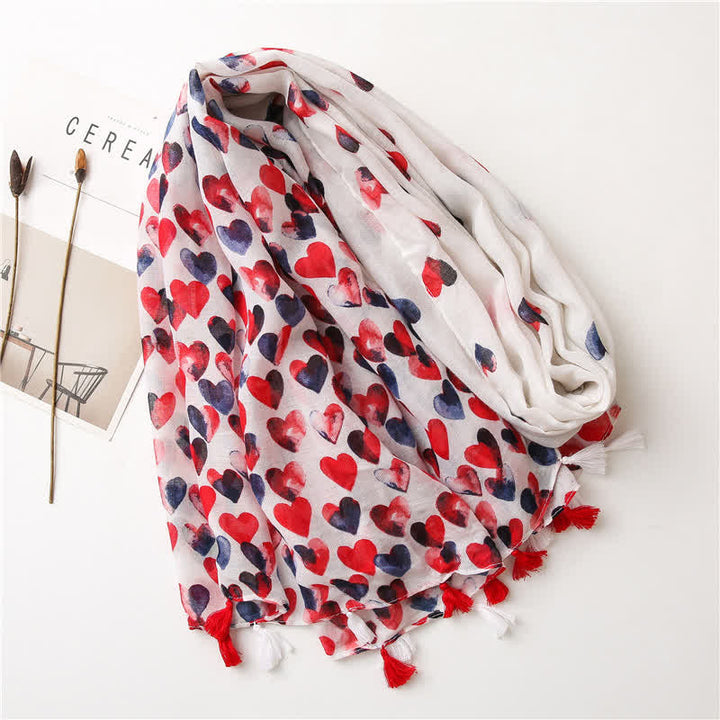 Women's Happiness Red Heart Tassel Thin Scarf