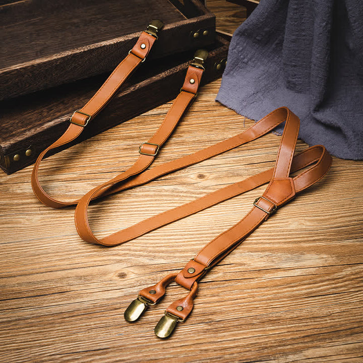 Light Brown Vintage Adjustable Leather Suspenders