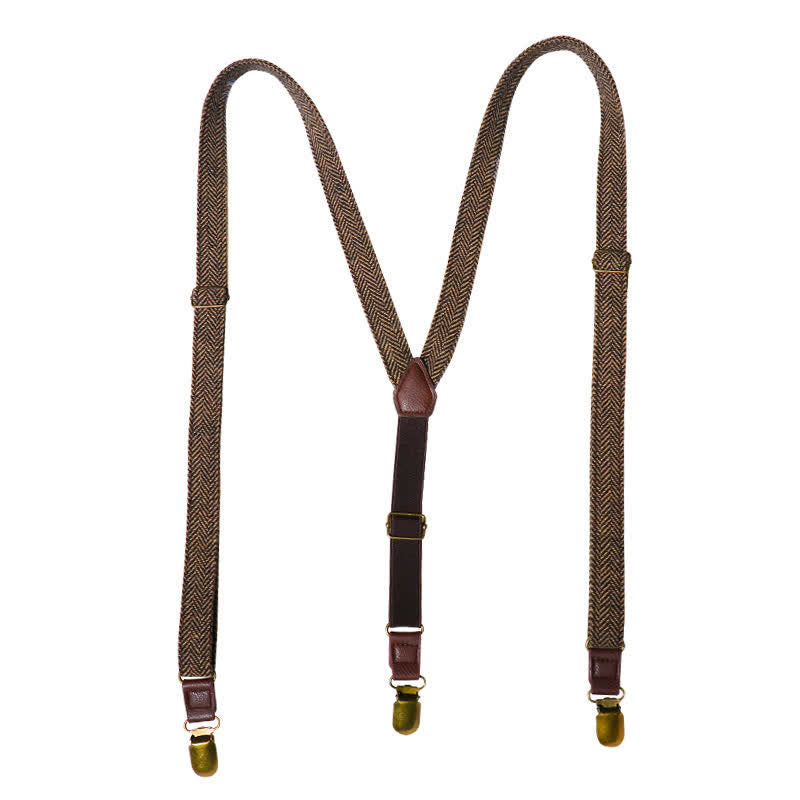 Yellowish-Brown Herringbone Straps Y-back Suspenders