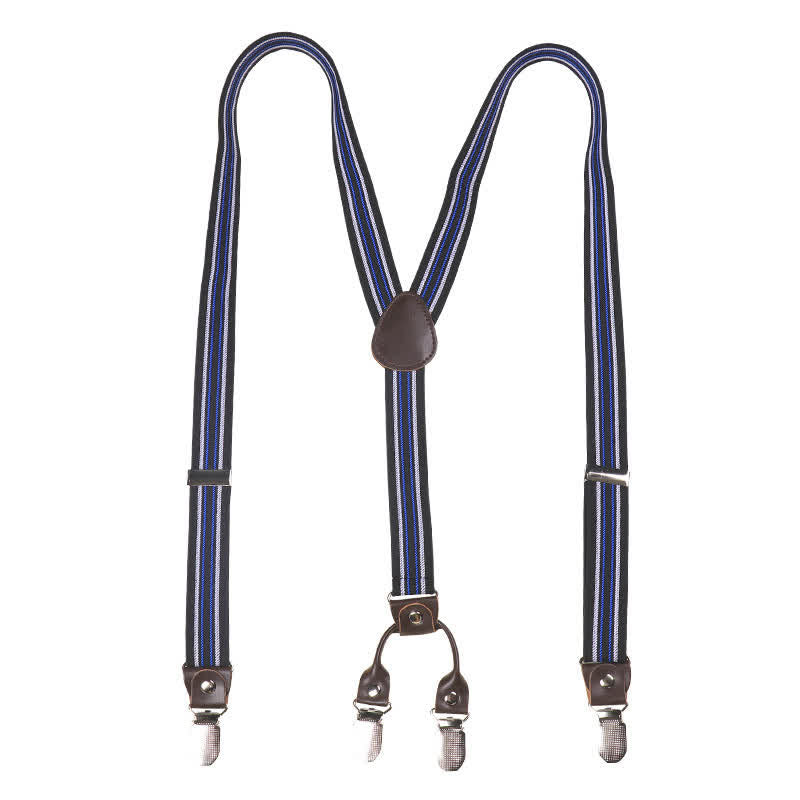 Black & Blue Striped Y-back Elastic Suspenders