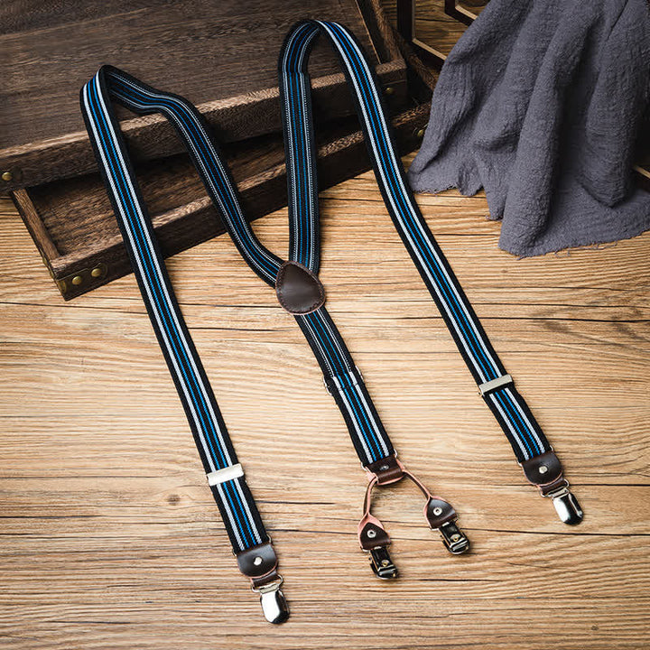 Black & Blue Striped Y-back Elastic Suspenders